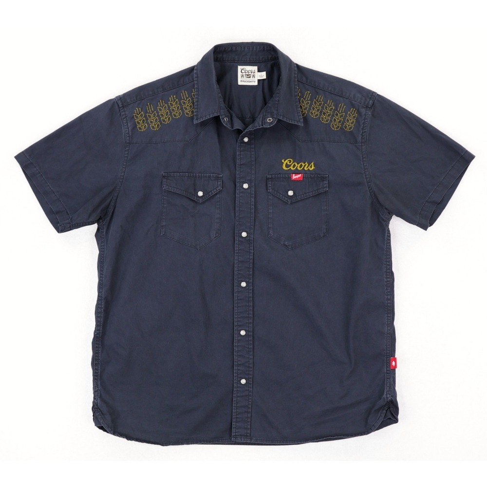 Huckberry Coors Banquet Beer Pearl Snap Shirt Mens Large Short Sleeve Huckberry